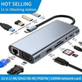 HUB multifunción 11 en 1 USB C Adaptador multipuerto HDTV 4K 30Hz 4 Hub USB 3.0 AUX de 3,5 mm Estación de acoplamiento de 11 puertos para divisor de portátil
