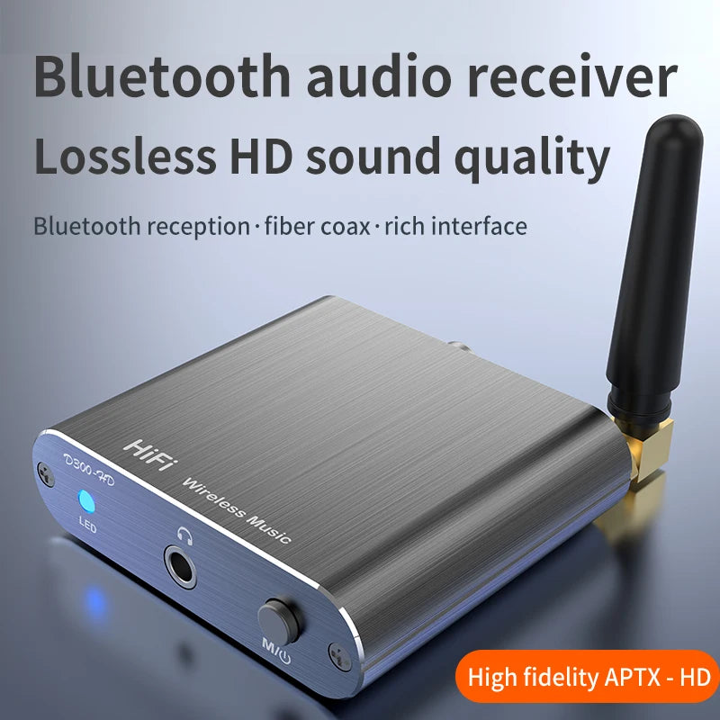 Adaptador de audio estéreo HiFi inalámbrico CSR con Bluetooth 5.2 y AptX-HD; compatible con conexiones coaxial y de fibra óptica, y AptX-LL; para auriculares, televisores y amplificadores.