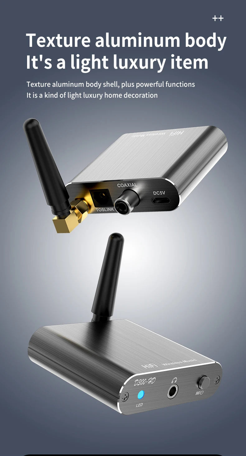 Adaptador de audio estéreo HiFi inalámbrico CSR con Bluetooth 5.2 y AptX-HD; compatible con conexiones coaxial y de fibra óptica, y AptX-LL; para auriculares, televisores y amplificadores.