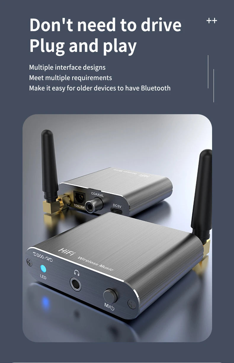 Adaptador de audio estéreo HiFi inalámbrico CSR con Bluetooth 5.2 y AptX-HD; compatible con conexiones coaxial y de fibra óptica, y AptX-LL; para auriculares, televisores y amplificadores.