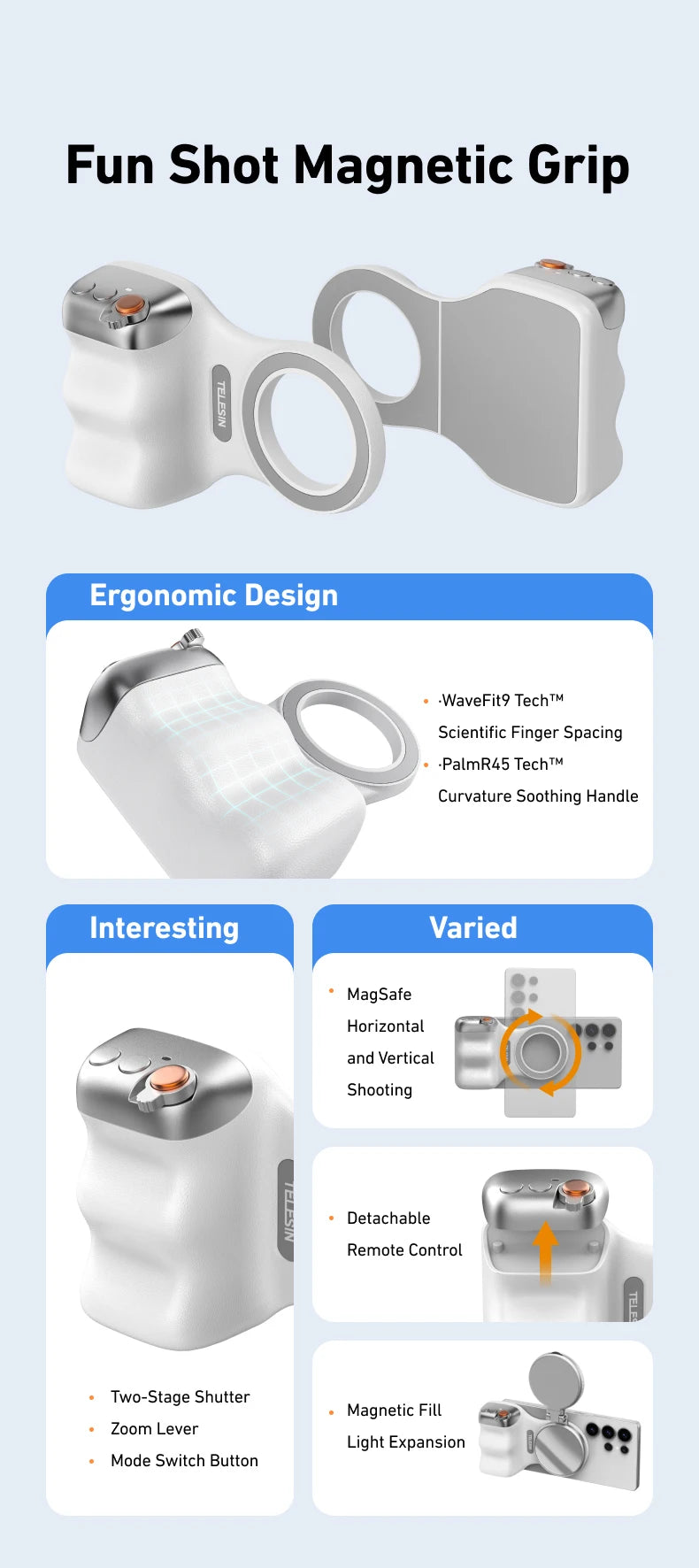 Empuñadura magnética para cámara de teléfono TELESIN, soporte para Smartphone con control remoto, para iPhone y Android.
