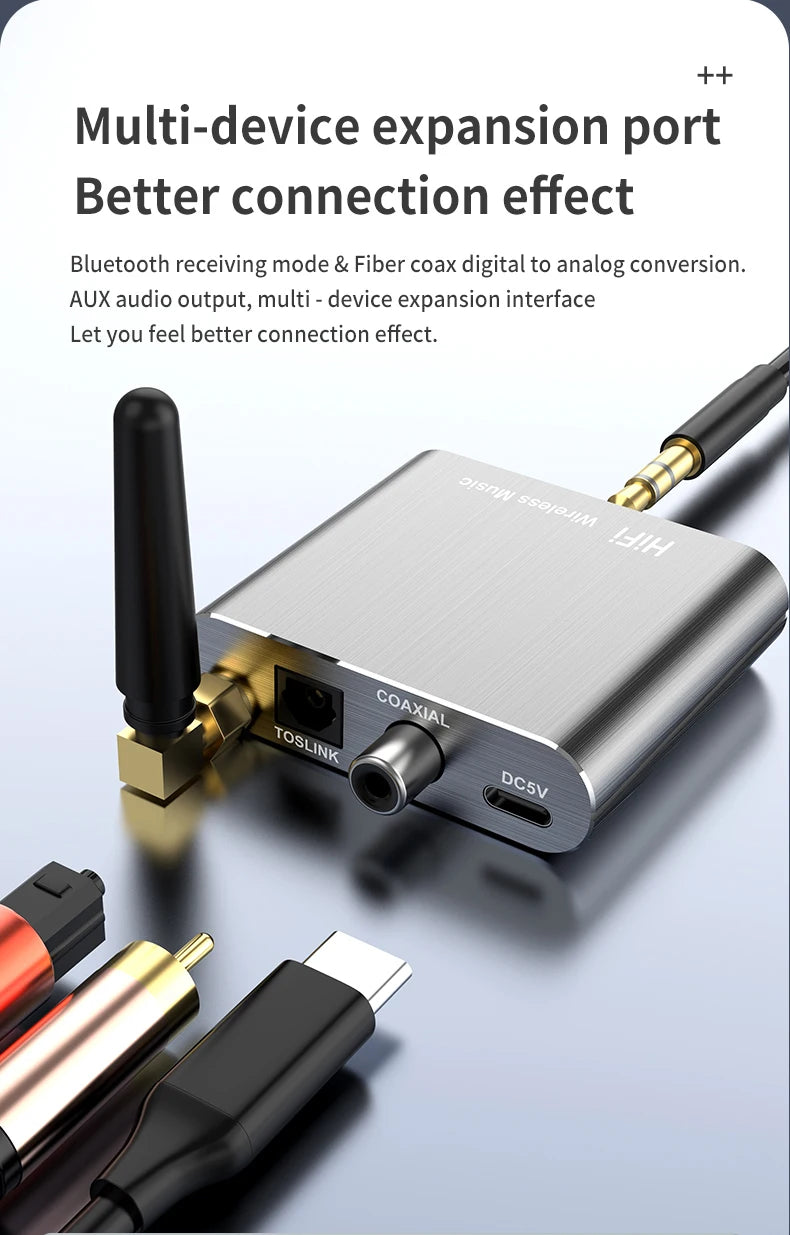 Adaptador de audio estéreo HiFi inalámbrico CSR con Bluetooth 5.2 y AptX-HD; compatible con conexiones coaxial y de fibra óptica, y AptX-LL; para auriculares, televisores y amplificadores.