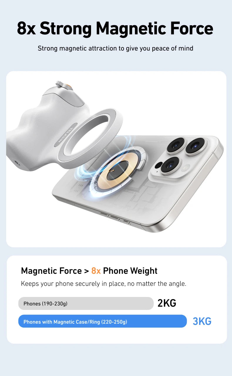 Empuñadura magnética para cámara de teléfono TELESIN, soporte para Smartphone con control remoto, para iPhone y Android.
