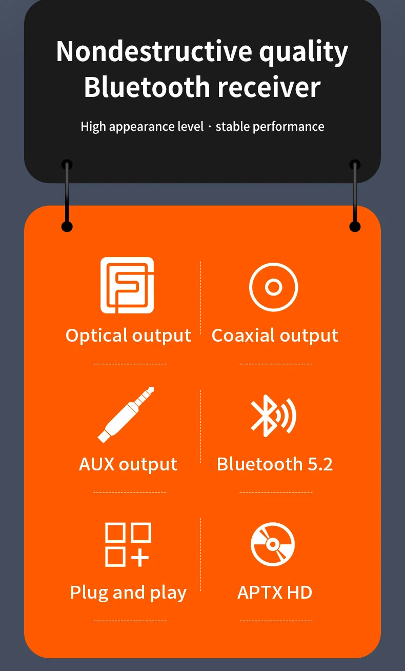 Adaptador de audio estéreo HiFi inalámbrico CSR con Bluetooth 5.2 y AptX-HD; compatible con conexiones coaxial y de fibra óptica, y AptX-LL; para auriculares, televisores y amplificadores.