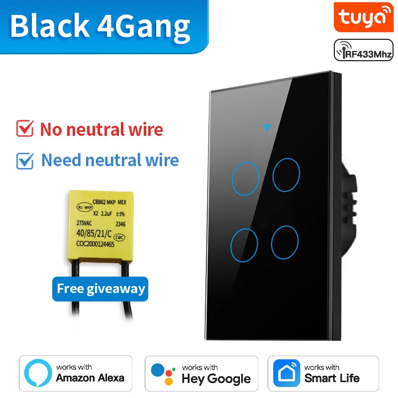 Interruptor Wifi y Zigbee TNCE Tuya US, 1/2/3 interruptores, botón de pared para control de luz LED sin neutro/cable, control por voz inteligente con Alexa y Google Home.