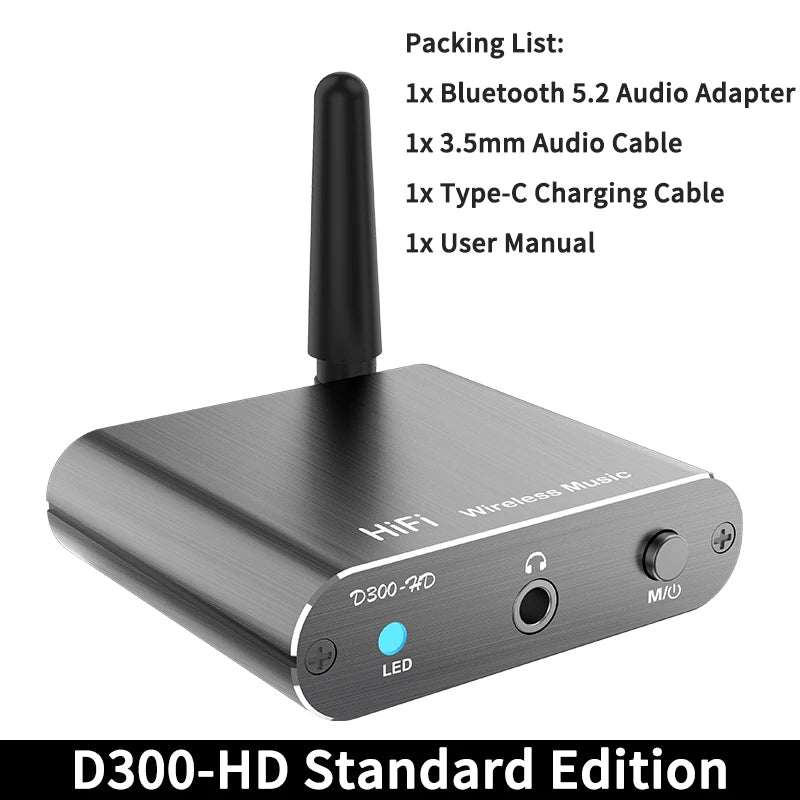 Adaptador de audio estéreo HiFi inalámbrico CSR con Bluetooth 5.2 y AptX-HD; compatible con conexiones coaxial y de fibra óptica, y AptX-LL; para auriculares, televisores y amplificadores.