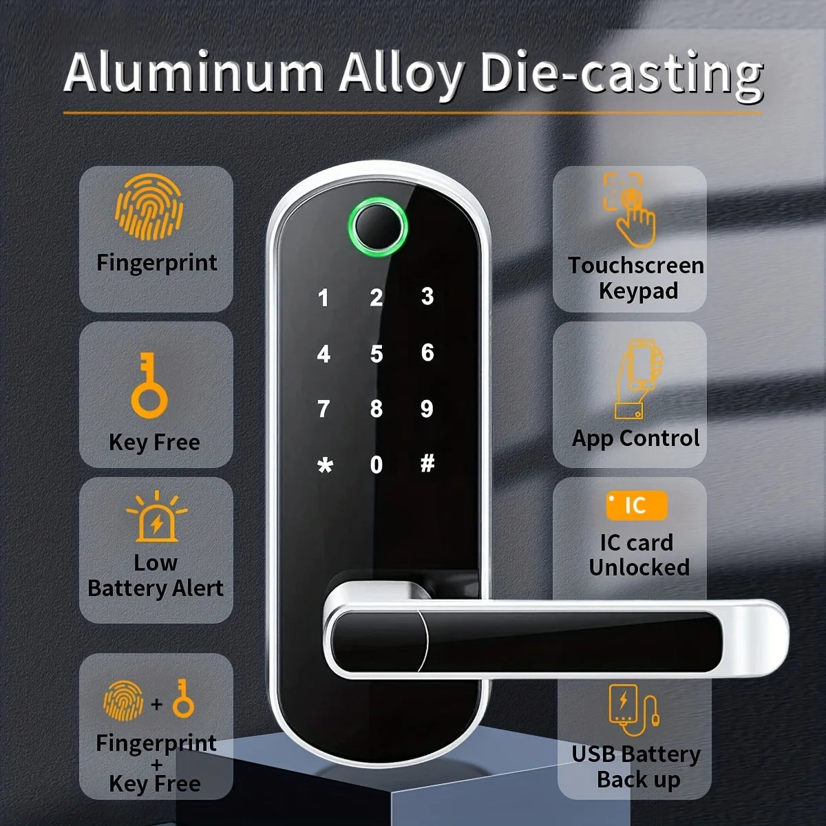 Cerradura inteligente con huella dactilar, control remoto mediante aplicación, sin llave, WIFI, pantalla táctil digital, NFC, IP67, resistente al agua, con 2 tarjetas IC.