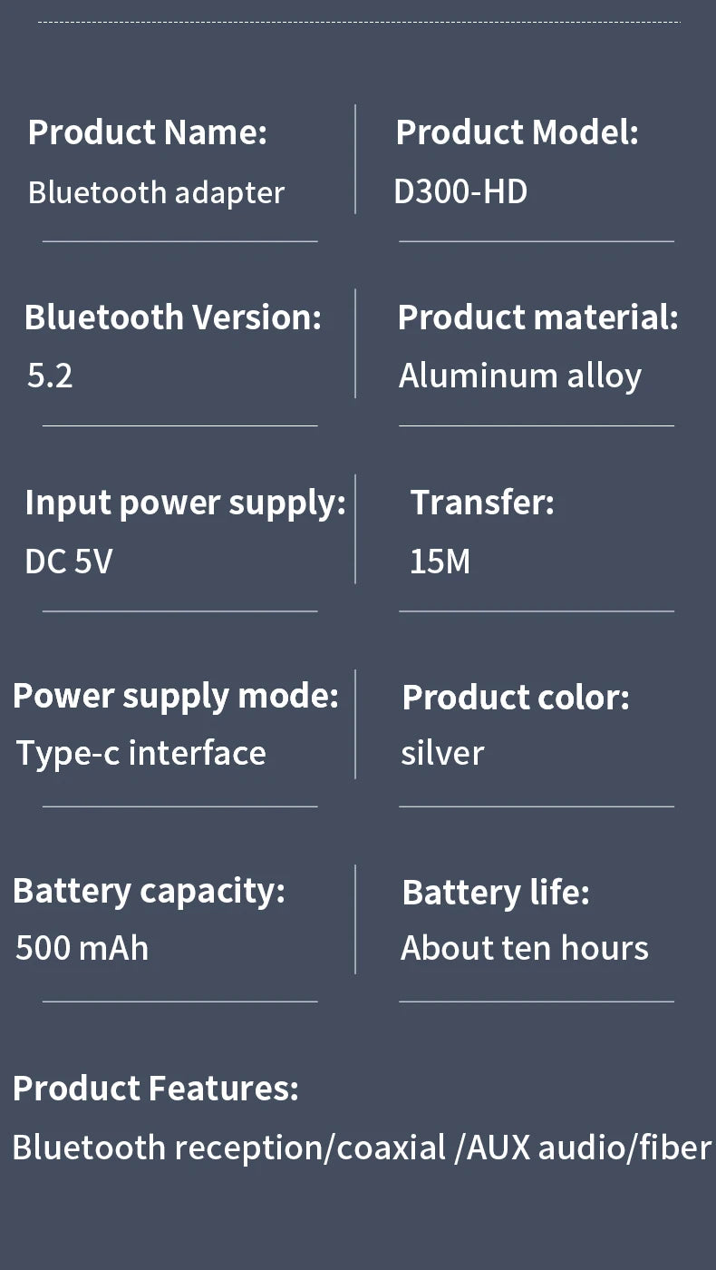 Adaptador de audio estéreo HiFi inalámbrico CSR con Bluetooth 5.2 y AptX-HD; compatible con conexiones coaxial y de fibra óptica, y AptX-LL; para auriculares, televisores y amplificadores.