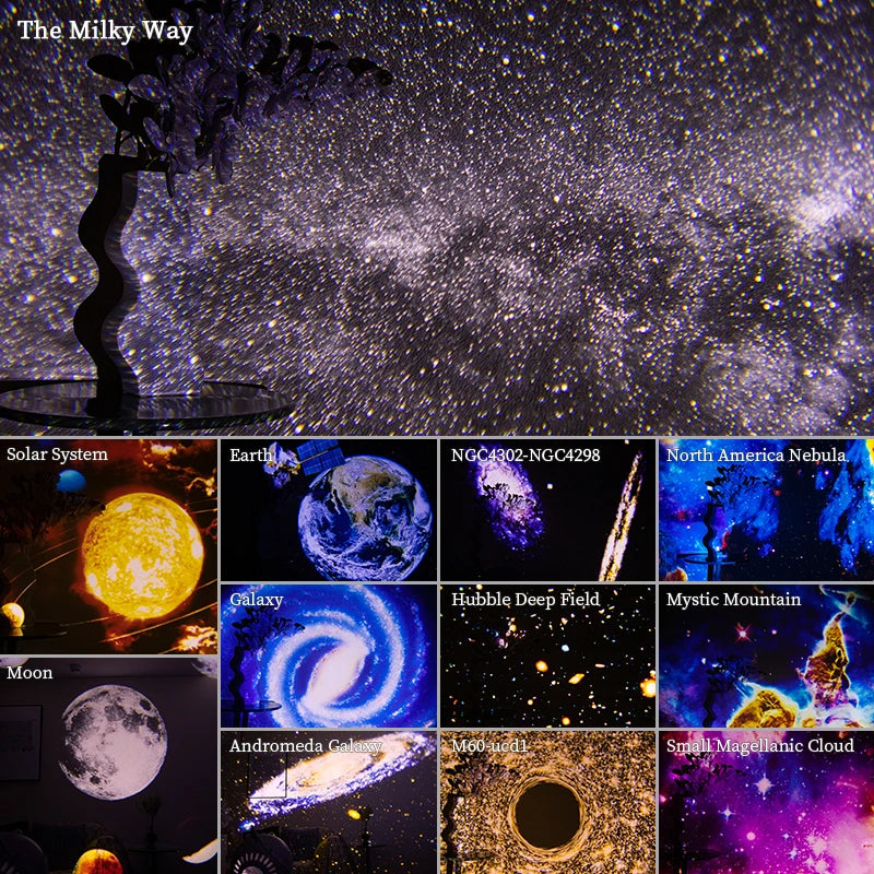 Proyector de galaxias con luz nocturna, proyector de cielo estrellado, lámpara de planetario giratoria de 360° para dormitorios, regalo de decoración de habitaciones y fiestas