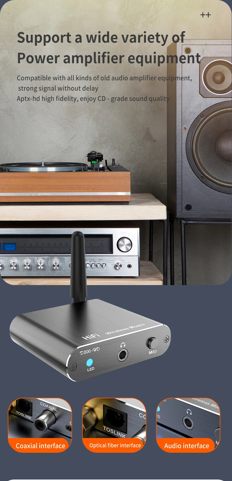 Adaptador de audio estéreo HiFi inalámbrico CSR con Bluetooth 5.2 y AptX-HD; compatible con conexiones coaxial y de fibra óptica, y AptX-LL; para auriculares, televisores y amplificadores.
