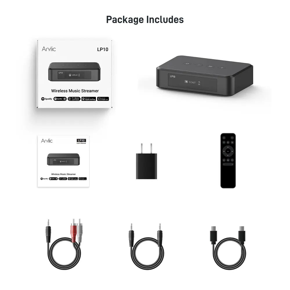 Reproductor de audio inalámbrico Arylic LP10 AirPlay 2 | Spotify Connect /Google Cast,/TIDAL | Preamplificador Bluetooth WiFi con USB y entrada óptica
