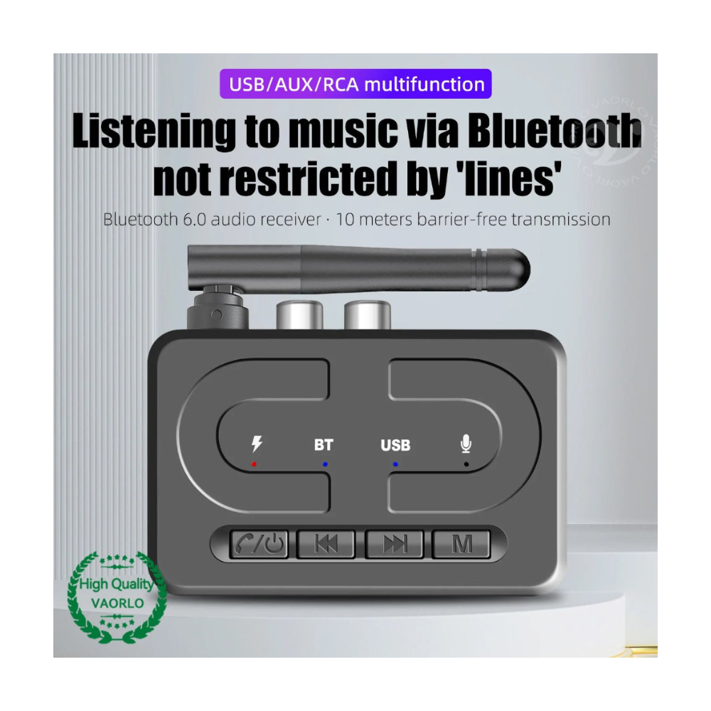 Receptor de audio Bluetooth 6.0 con entrada AUX de 3,5 mm y RCA, micrófono, adaptador inalámbrico estéreo HIFI, compatible con USB y U-Disk para amplificador de altavoces de coche