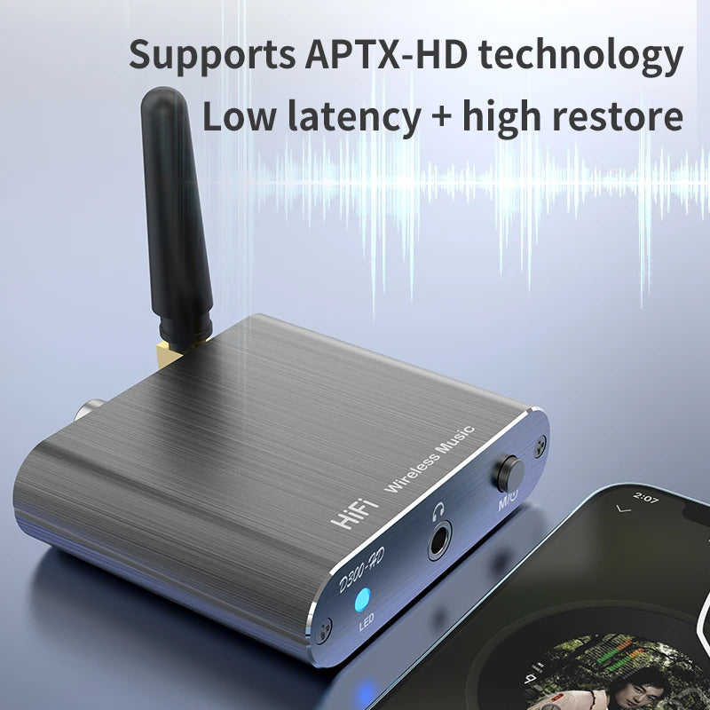 Adaptador de audio estéreo HiFi inalámbrico CSR con Bluetooth 5.2 y AptX-HD; compatible con conexiones coaxial y de fibra óptica, y AptX-LL; para auriculares, televisores y amplificadores.