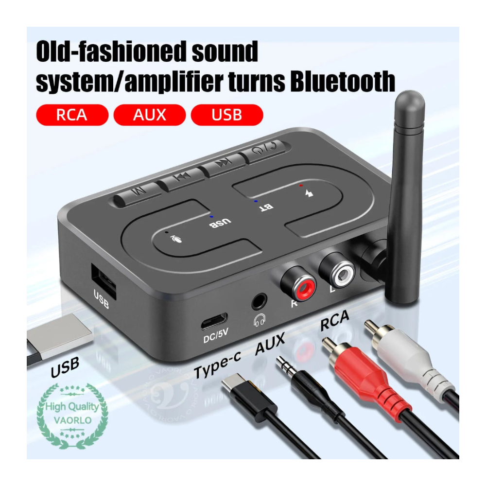 Receptor de audio Bluetooth 6.0 con entrada AUX de 3,5 mm y RCA, micrófono, adaptador inalámbrico estéreo HIFI, compatible con USB y U-Disk para amplificador de altavoces de coche