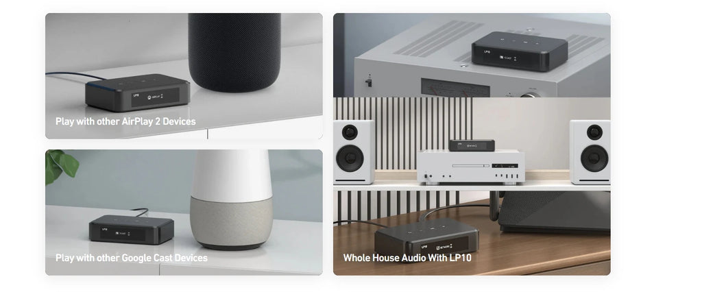 Reproductor de audio inalámbrico Arylic LP10 AirPlay 2 | Spotify Connect /Google Cast,/TIDAL | Preamplificador Bluetooth WiFi con USB y entrada óptica
