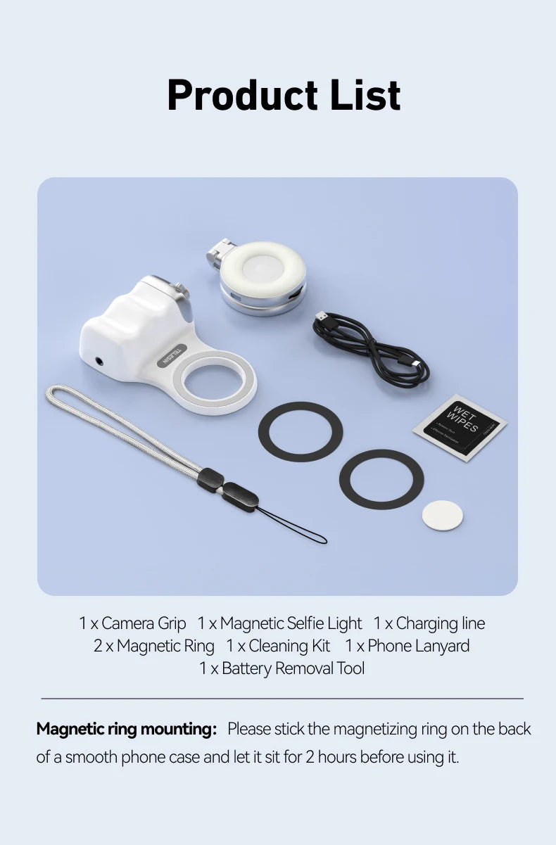 Empuñadura magnética para cámara de teléfono TELESIN, soporte para Smartphone con control remoto, para iPhone y Android.
