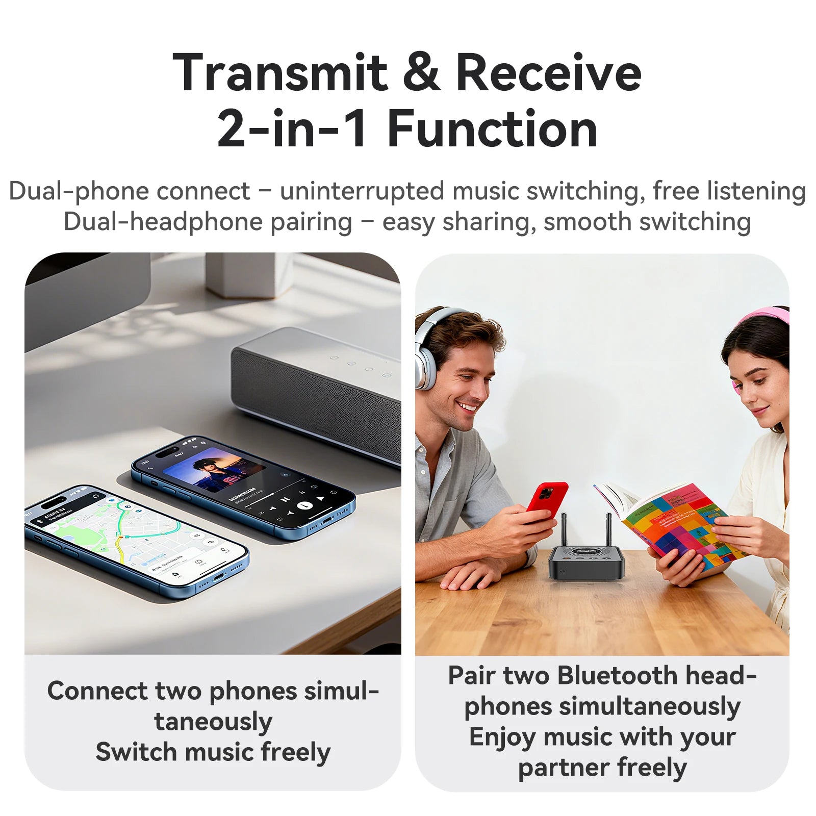 Receptor y transmisor de audio Bluetooth 6.0/5.2 Tebe OLCD con AAC, aptX-LL/AD/HD, entrada auxiliar de 3,5 mm y óptica; reproductor estéreo inalámbrico y  memoria USB