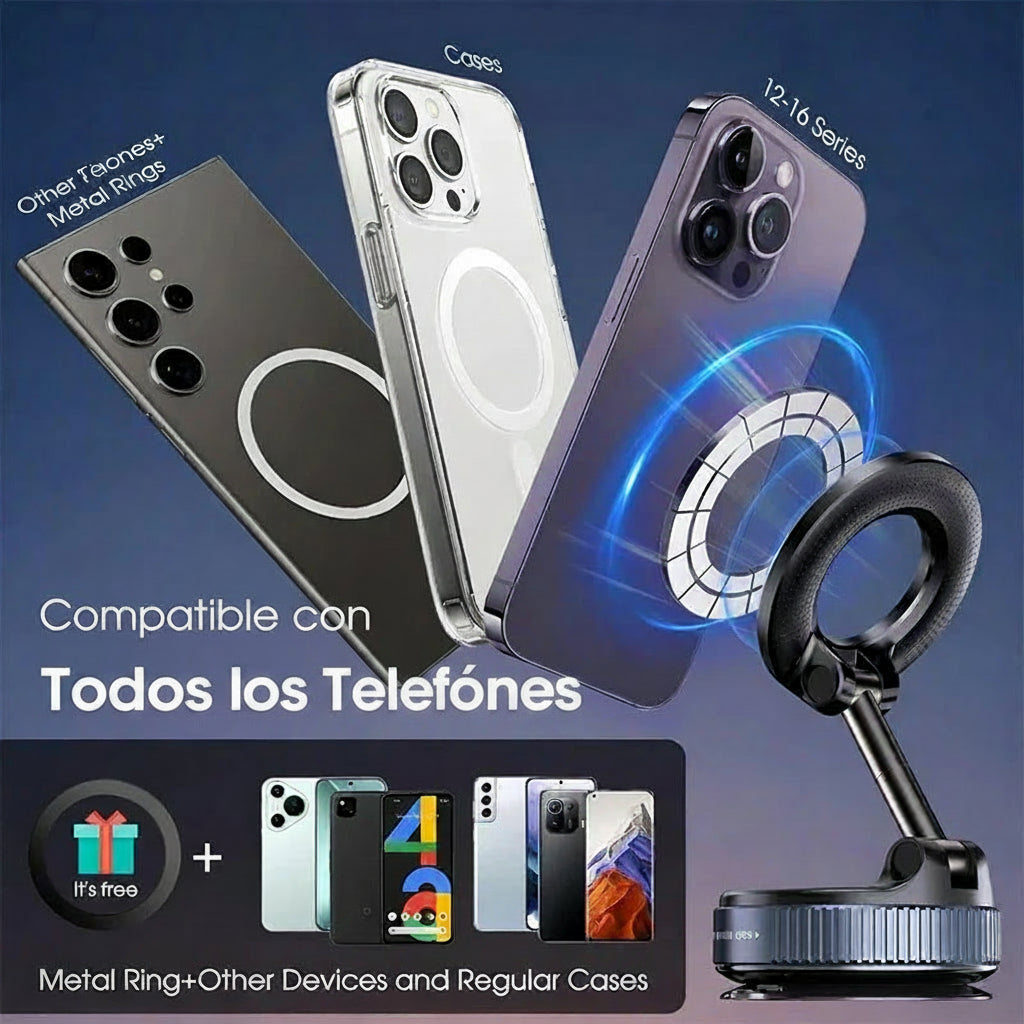 Soporte magnético para coche con ventosa, versión mejorada, ajuste multiángulo, fuerte succión magnética, plegable, para navegación y teléfono.