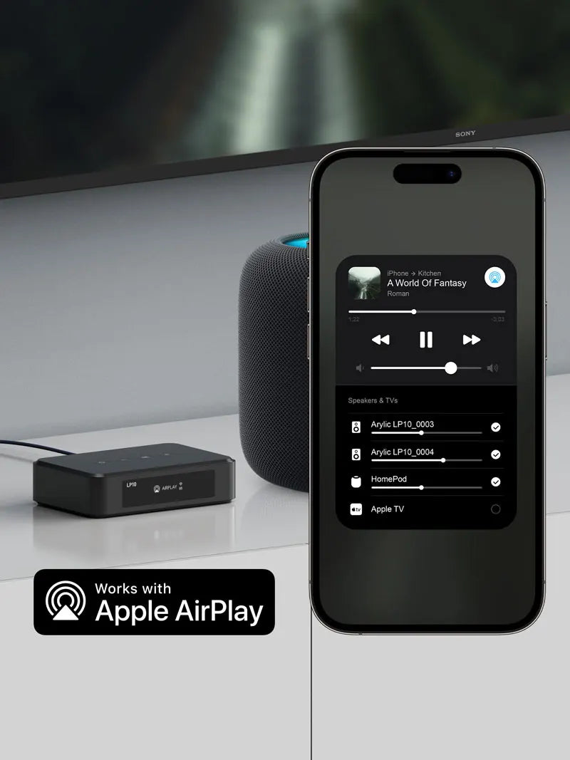 Reproductor de audio inalámbrico Arylic LP10 AirPlay 2 | Spotify Connect /Google Cast,/TIDAL | Preamplificador Bluetooth WiFi con USB y entrada óptica