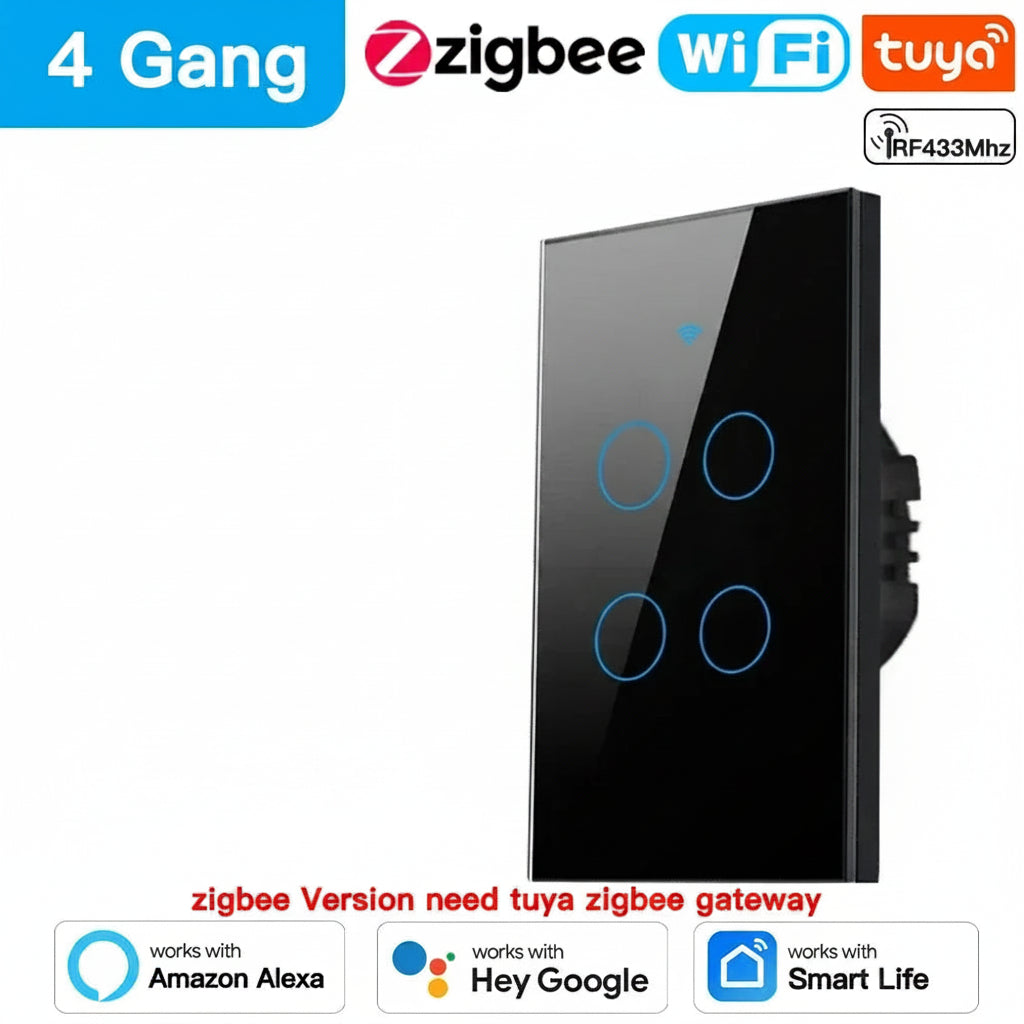 Interruptor Wifi y Zigbee TNCE Tuya US, 1/2/3 interruptores, botón de pared para control de luz LED sin neutro/cable, control por voz inteligente con Alexa y Google Home.